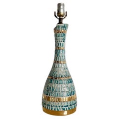 Mid Century Modern Green and Gold Faux Mosaic Ceramic Table Lamp