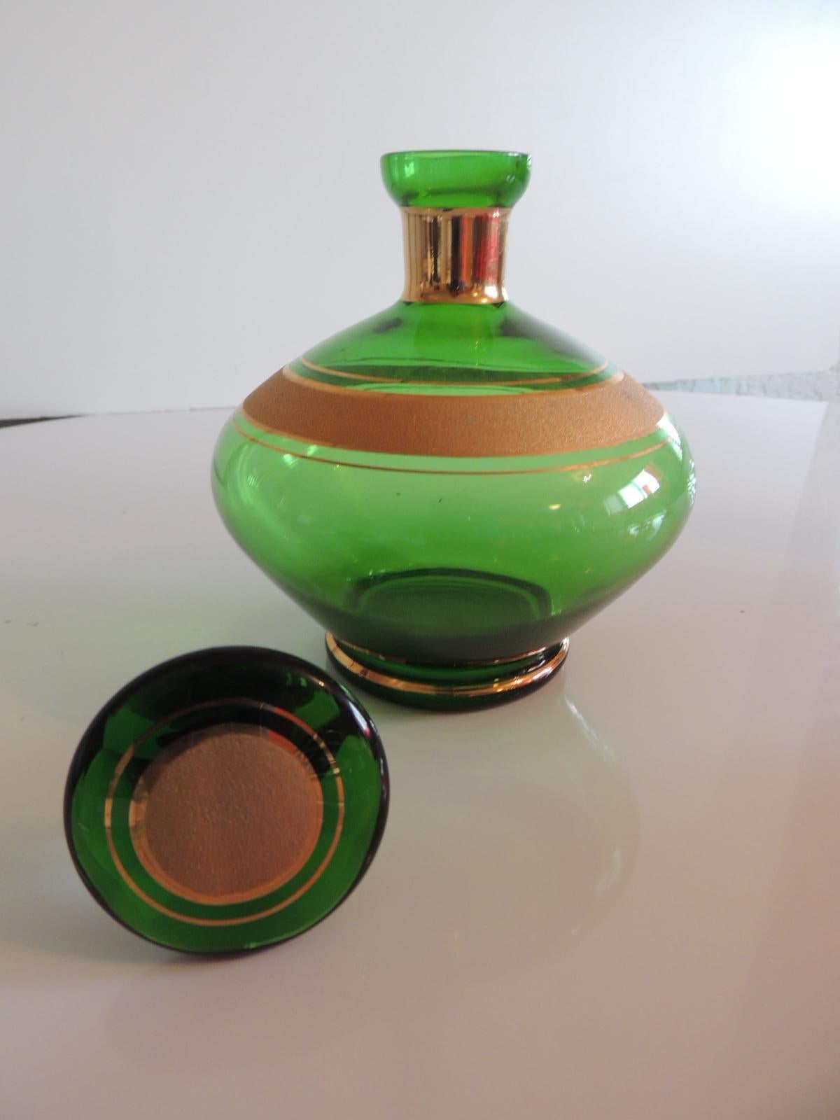 Mid-Century Modern Emerald Green and Gold German Vintage Decanter In Good Condition In Oakland Park, FL