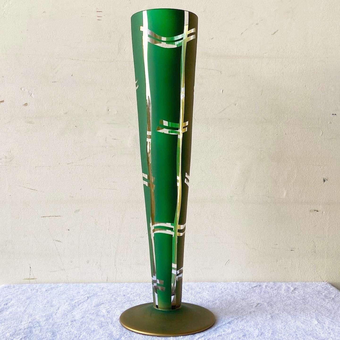Mid-Century Modern Mid Century Modern Green and Gold Glass Vase For Sale