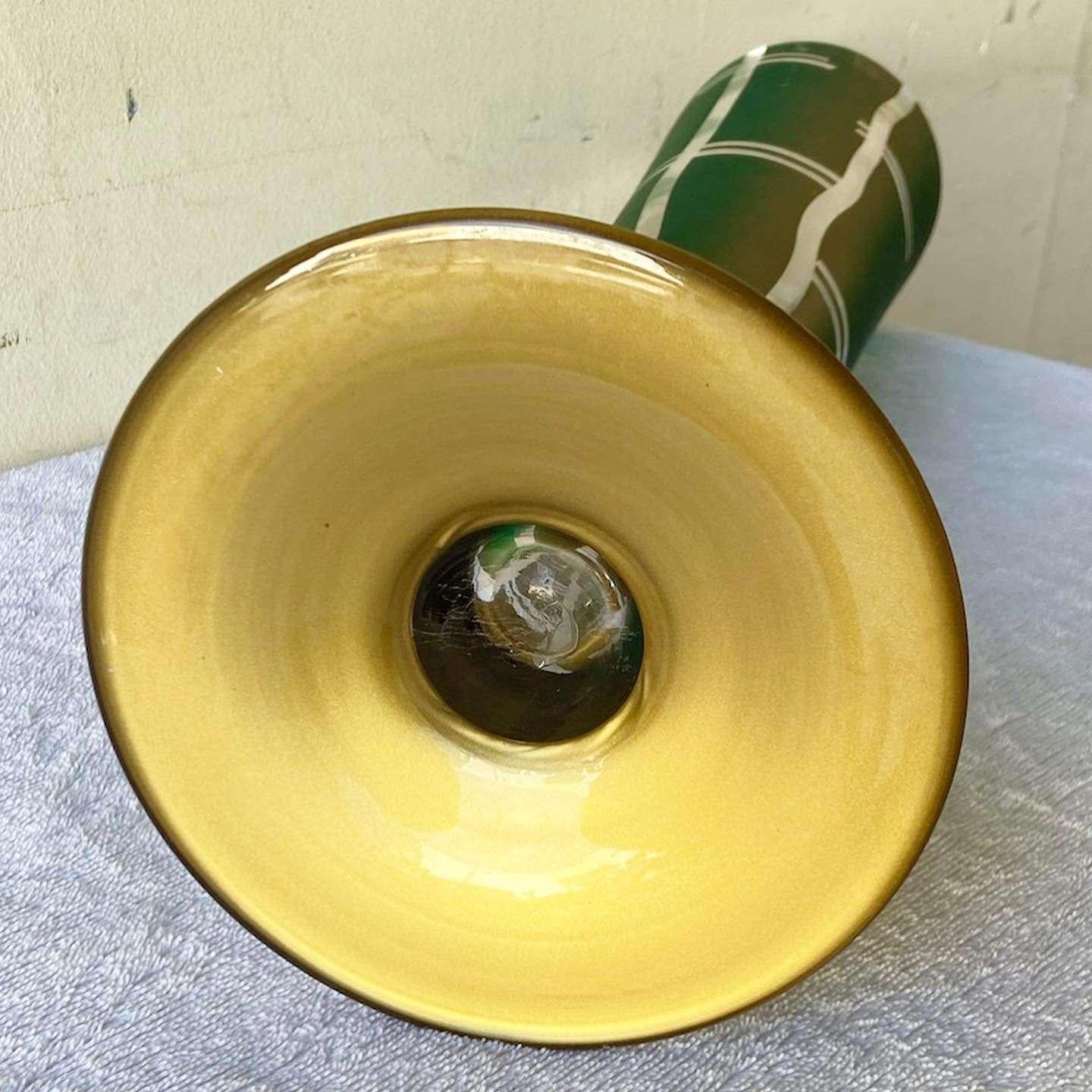 American Mid Century Modern Green and Gold Glass Vase For Sale