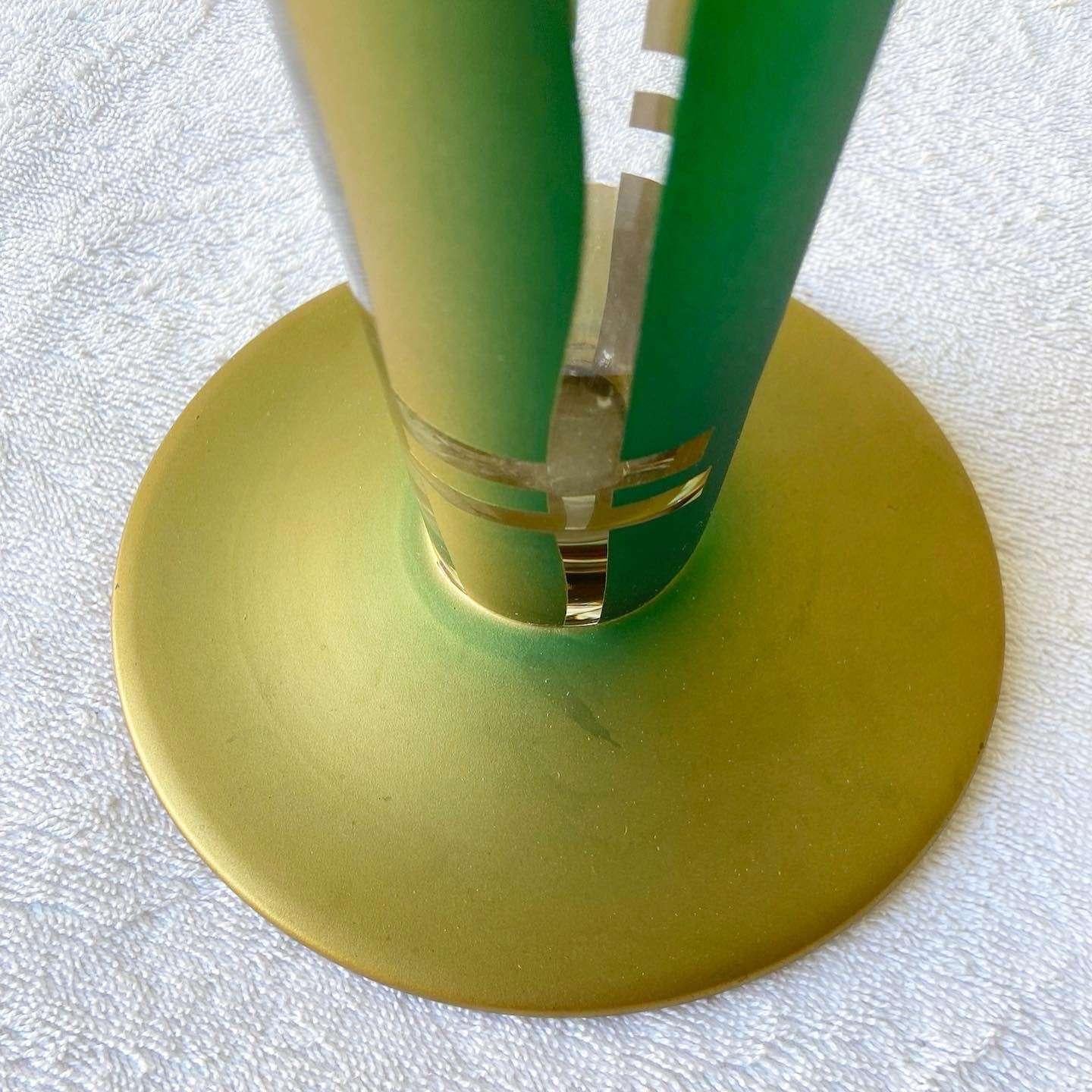 Mid Century Modern Green and Gold Glass Vase In Good Condition For Sale In Delray Beach, FL