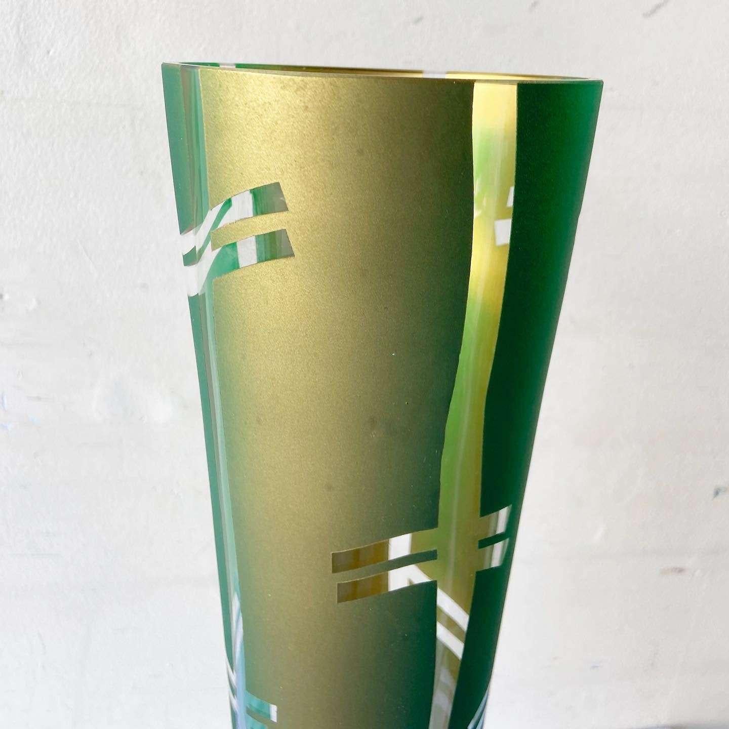 Mid Century Modern Green and Gold Glass Vase For Sale 1
