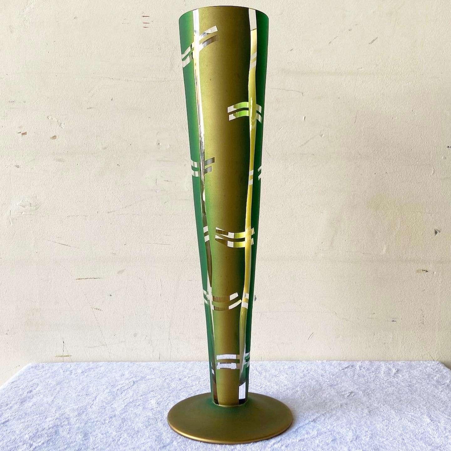 Mid Century Modern Green and Gold Glass Vase For Sale 2