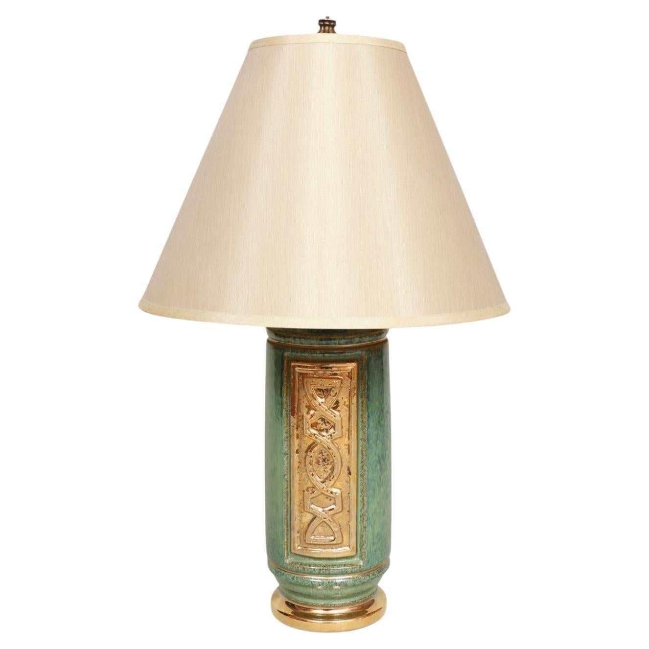 Mid Century Modern Green and Gold Table Lamp
