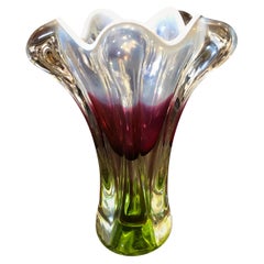 Mid-Century Modern Green and Pink Glass Bohemian Vase, circa 1970