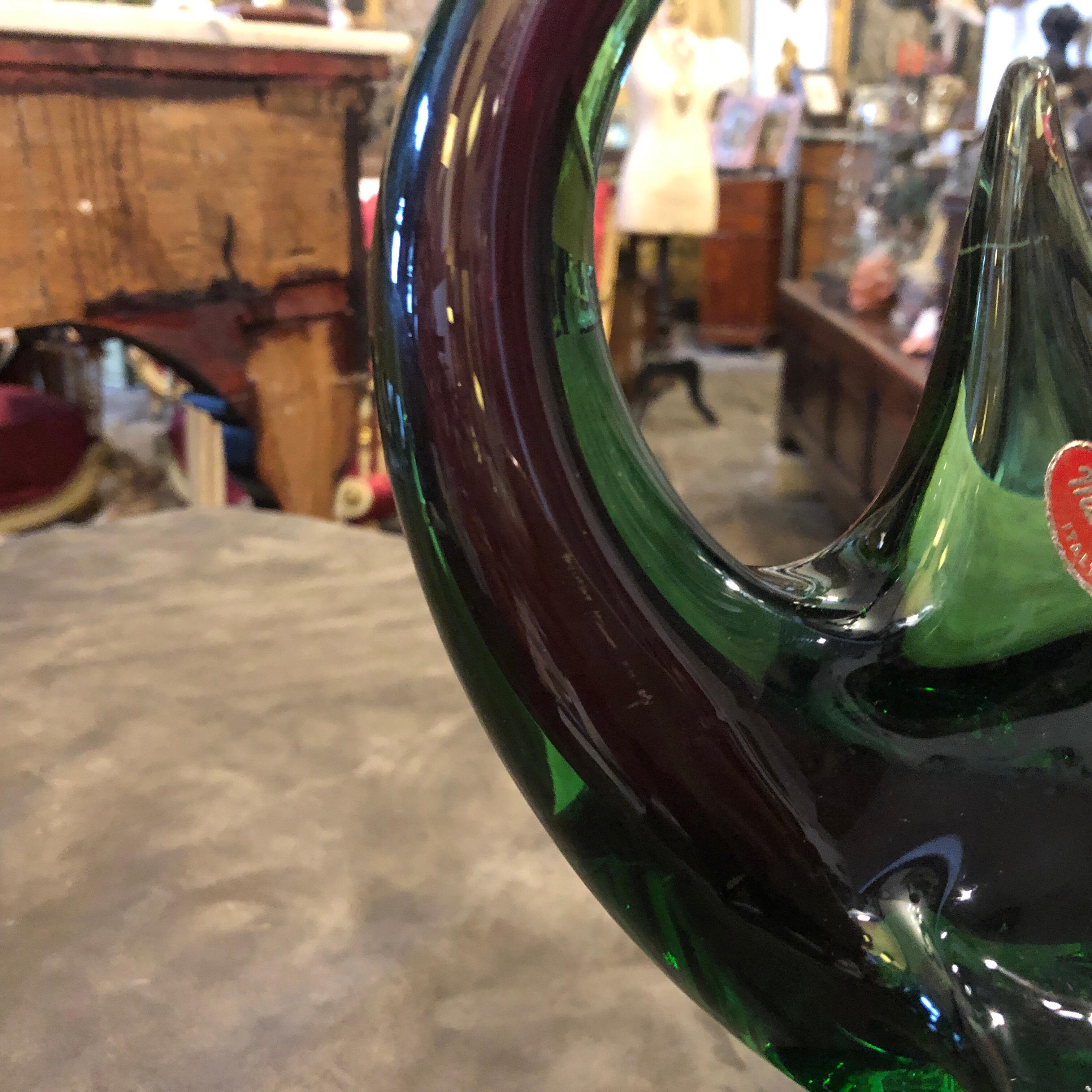1970s Mid-Century Modern Green and Red Murano Glass Shark For Sale 4