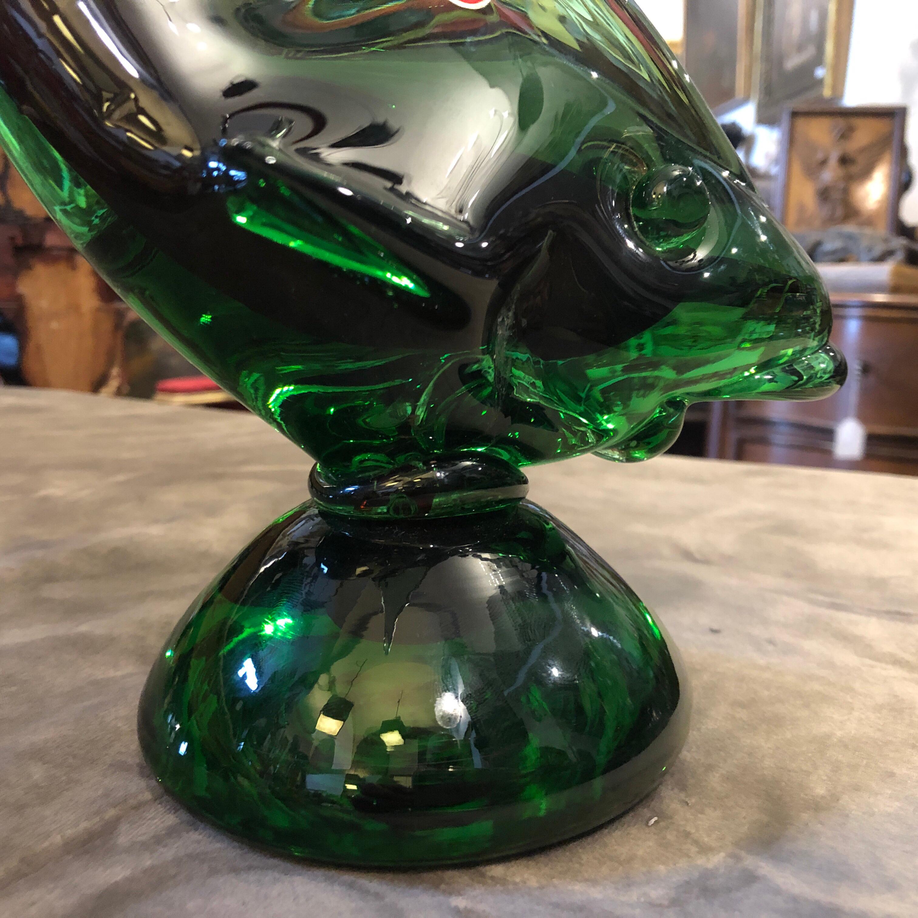 1970s Mid-Century Modern Green and Red Murano Glass Shark For Sale 5