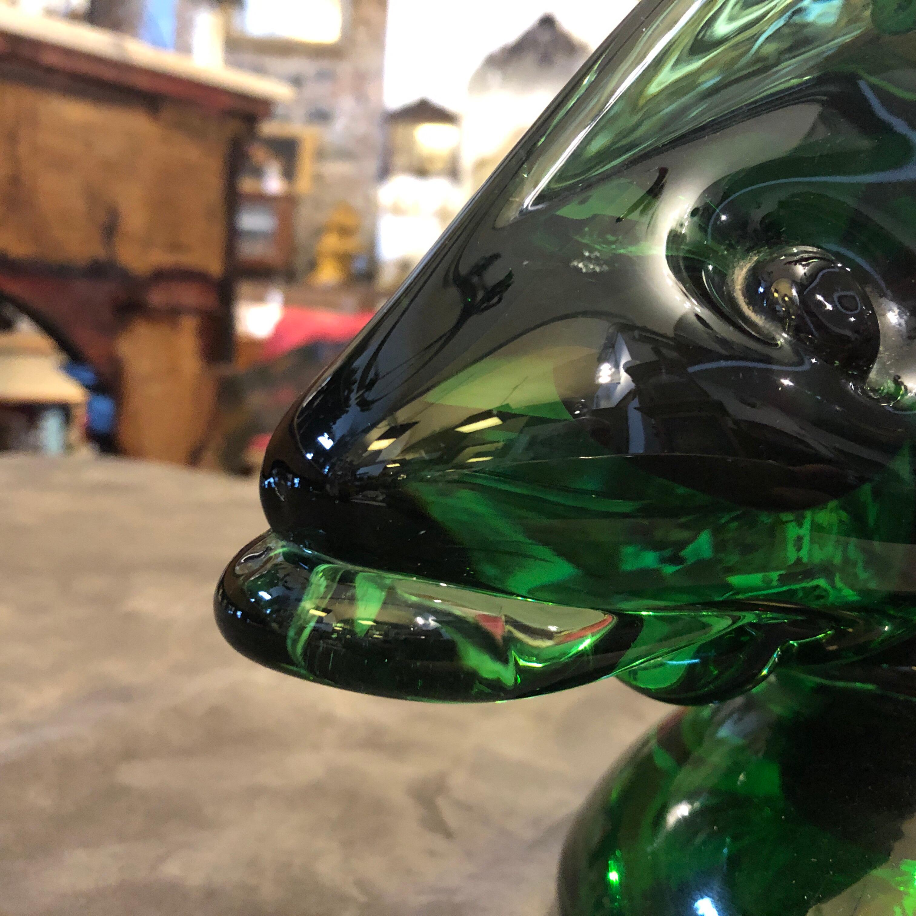Italian 1970s Mid-Century Modern Green and Red Murano Glass Shark For Sale