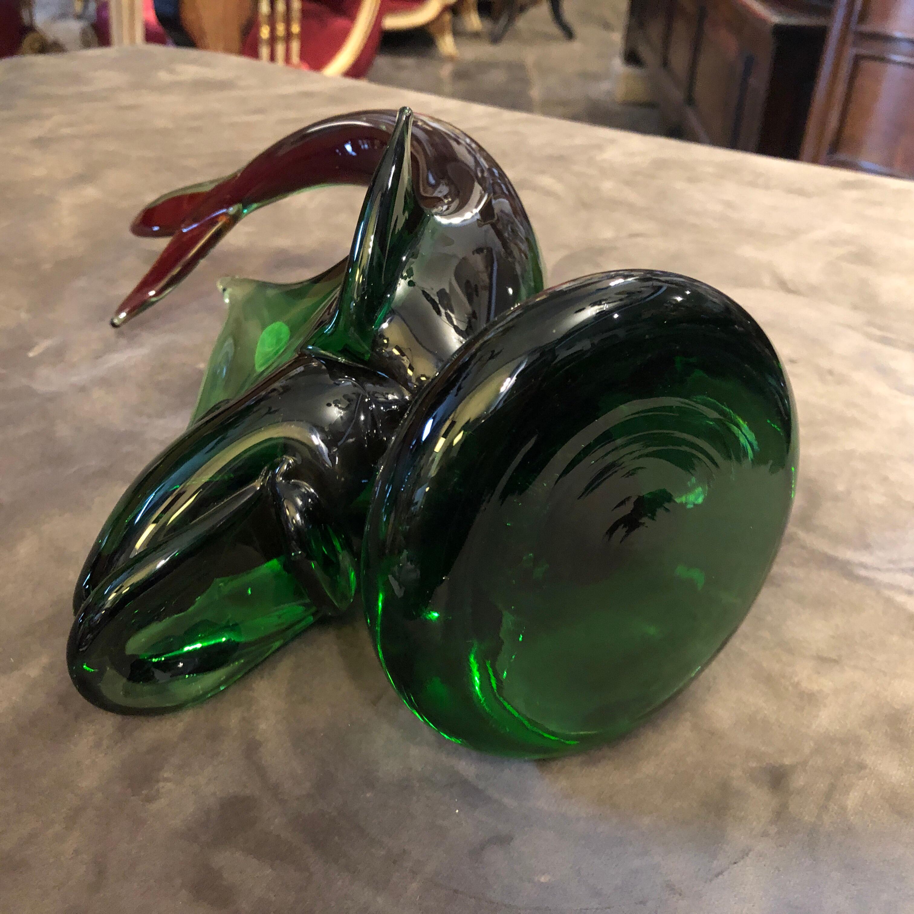 20th Century 1970s Mid-Century Modern Green and Red Murano Glass Shark For Sale