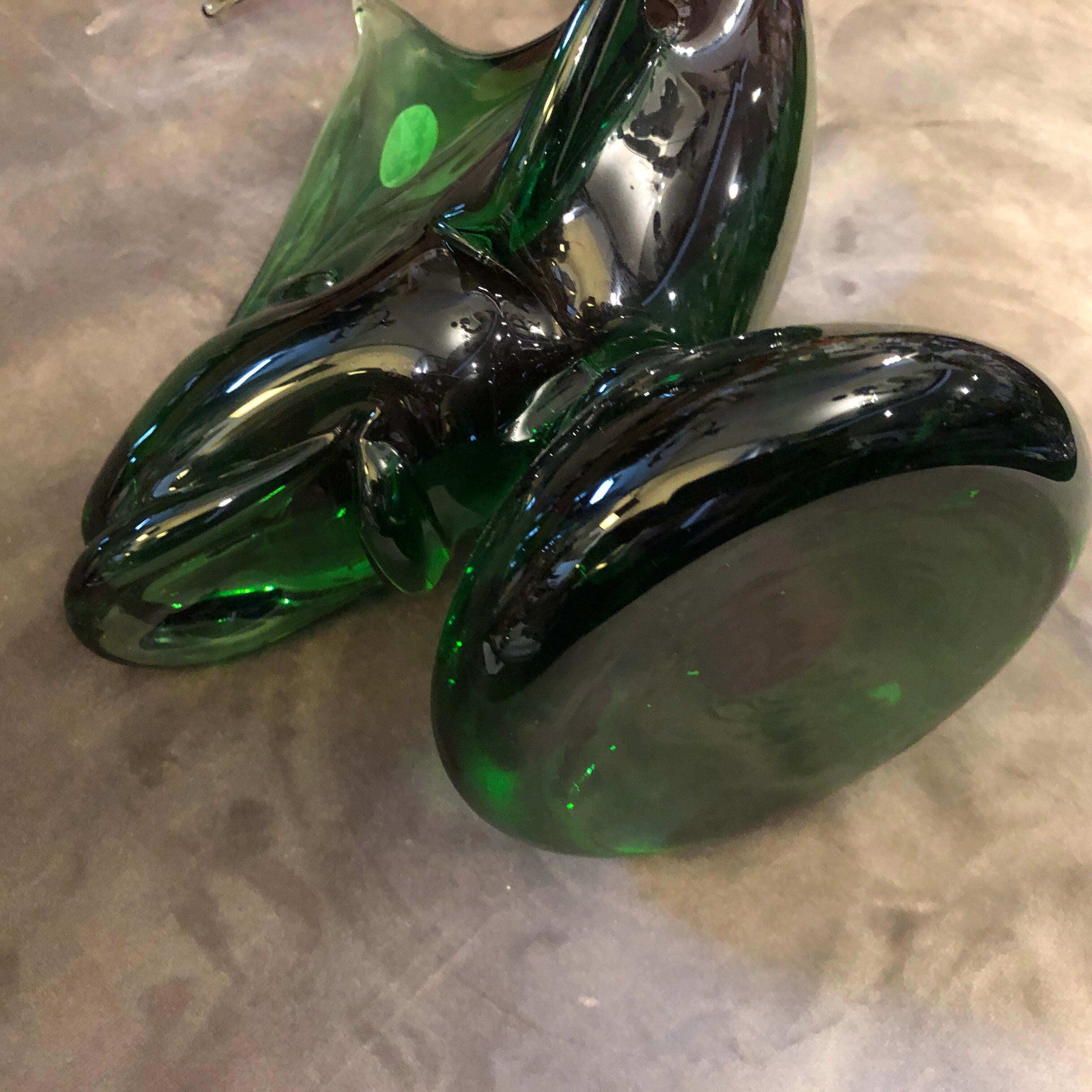 1970s Mid-Century Modern Green and Red Murano Glass Shark For Sale 1