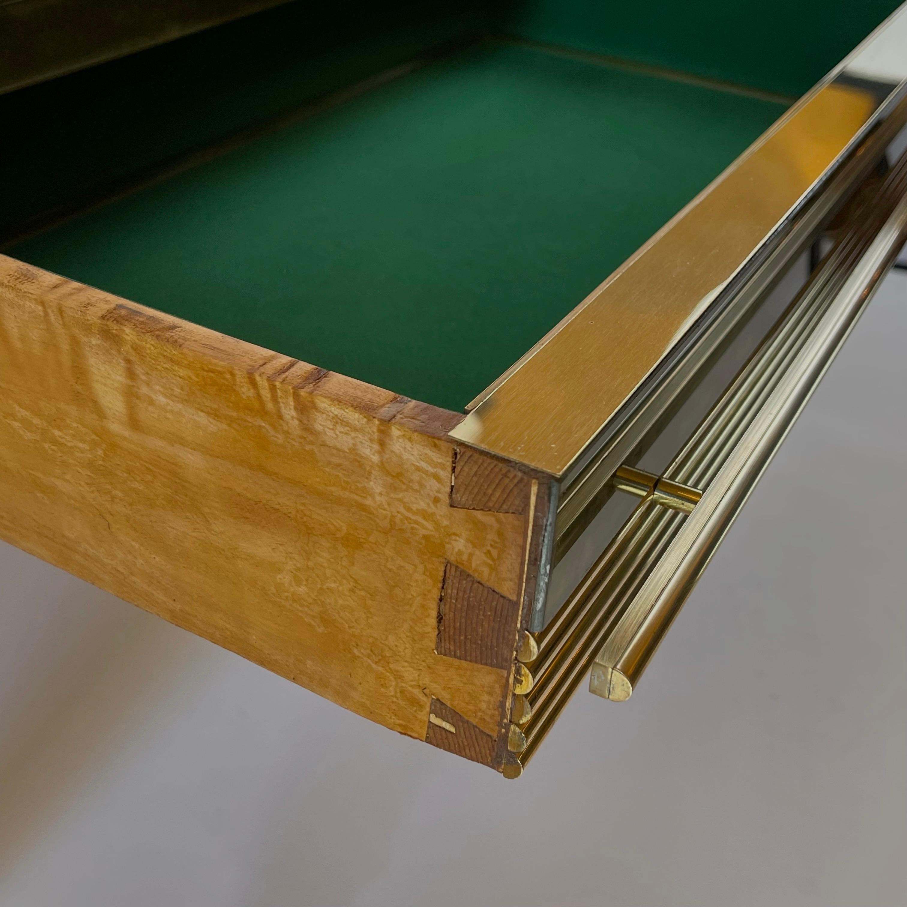 Mid-Century Modern Green Artistic Murano Glass Console w/ Brass & Wood Details 5