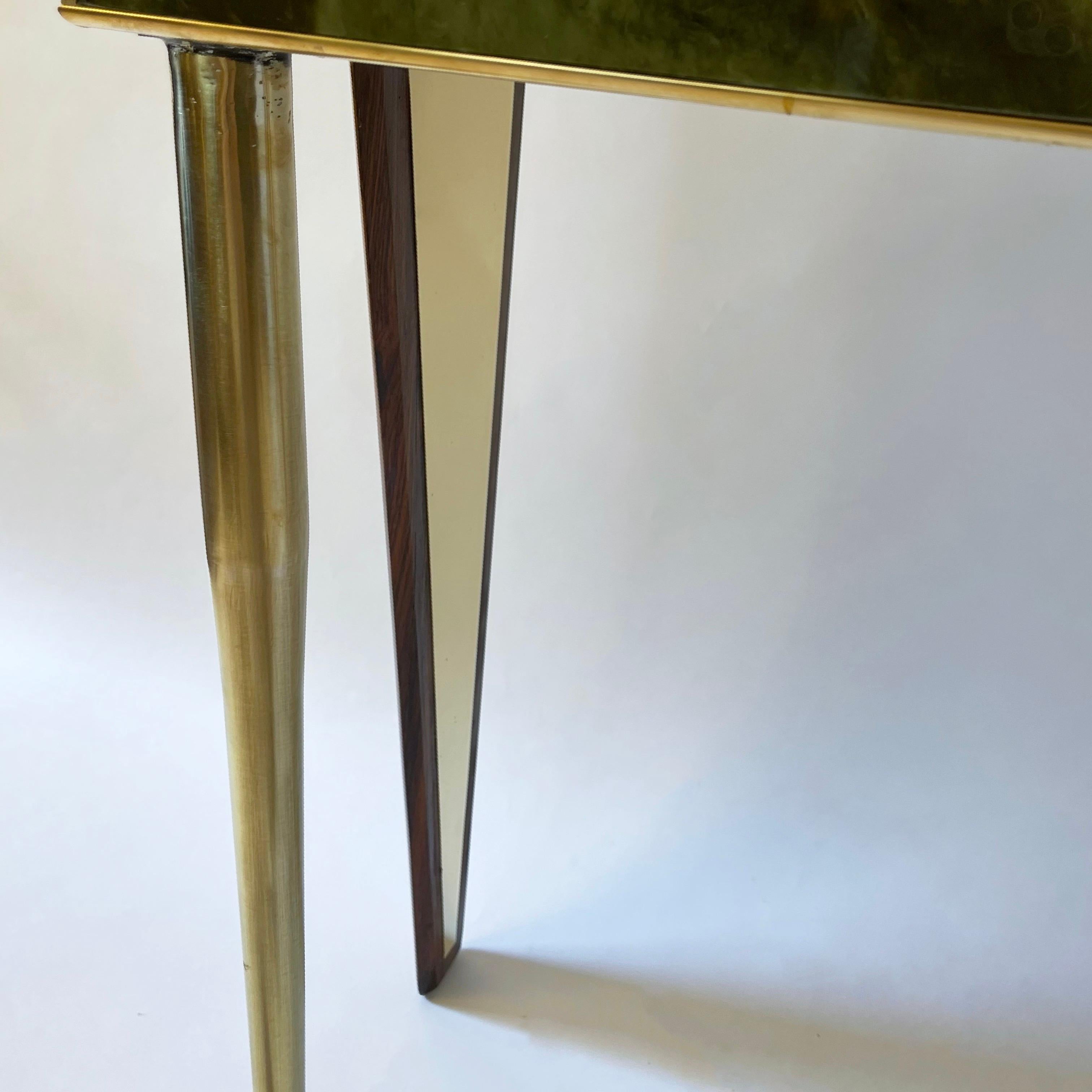 Mid-Century Modern Green Artistic Murano Glass Console w/ Brass & Wood Details 11