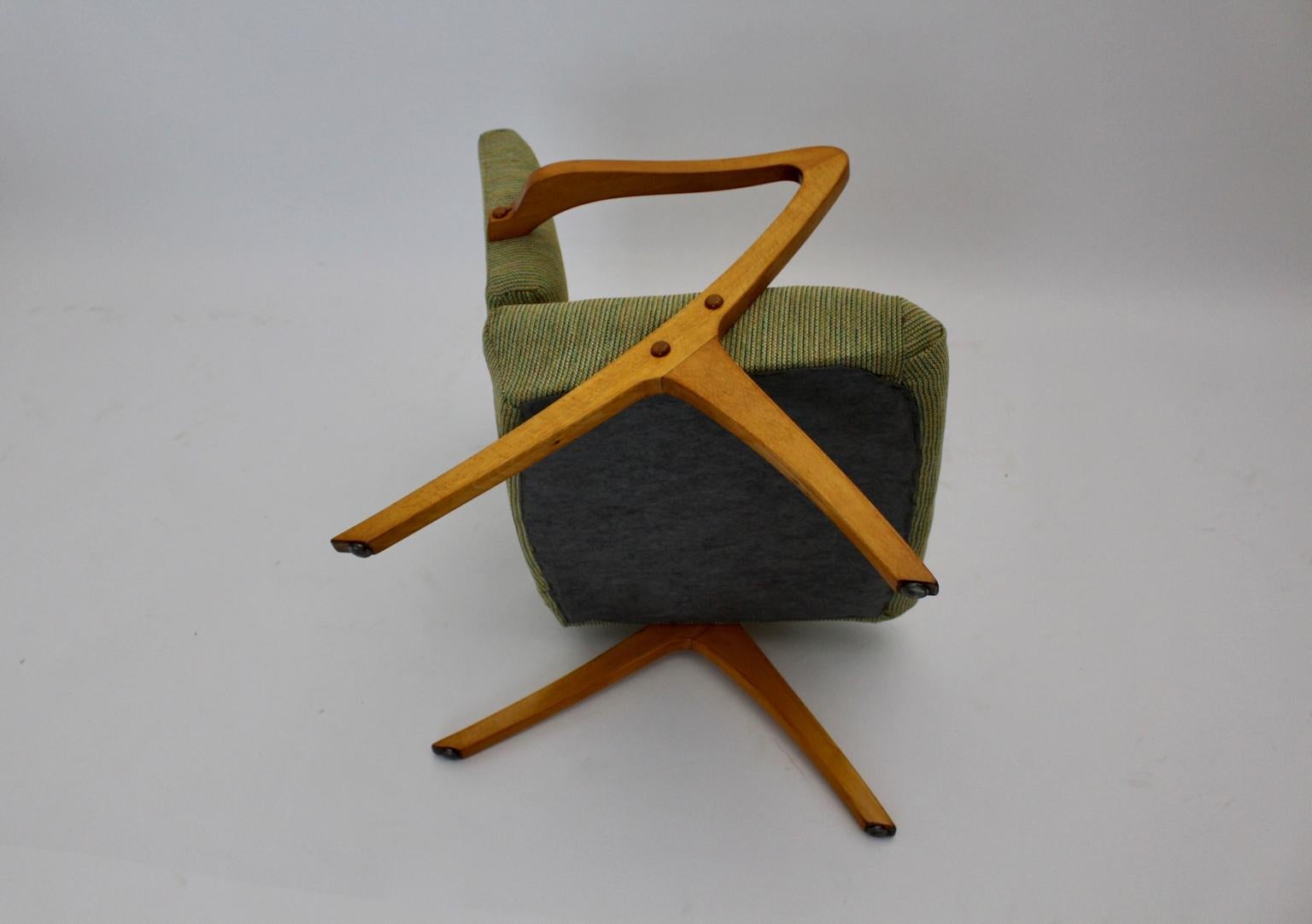 Green Beech Vintage Mid Century Modern Armchairs or Lounge Chairs Vienna, 1950s For Sale 2
