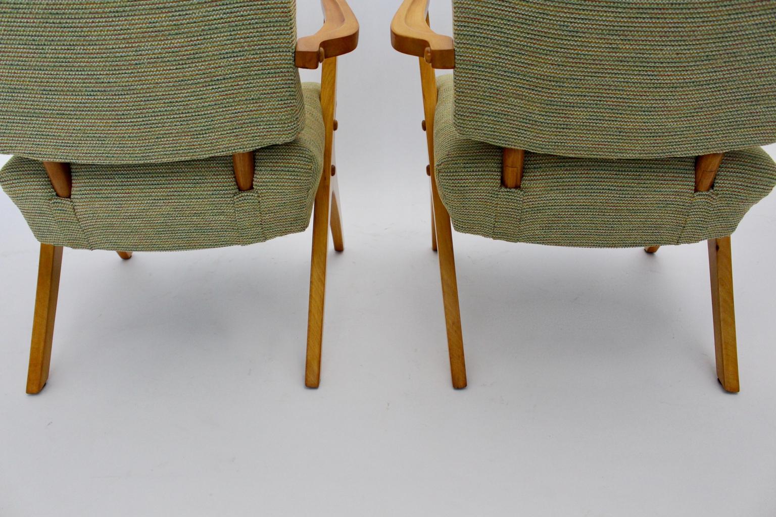 Green Beech Vintage Mid Century Modern Armchairs or Lounge Chairs Vienna, 1950s For Sale 5