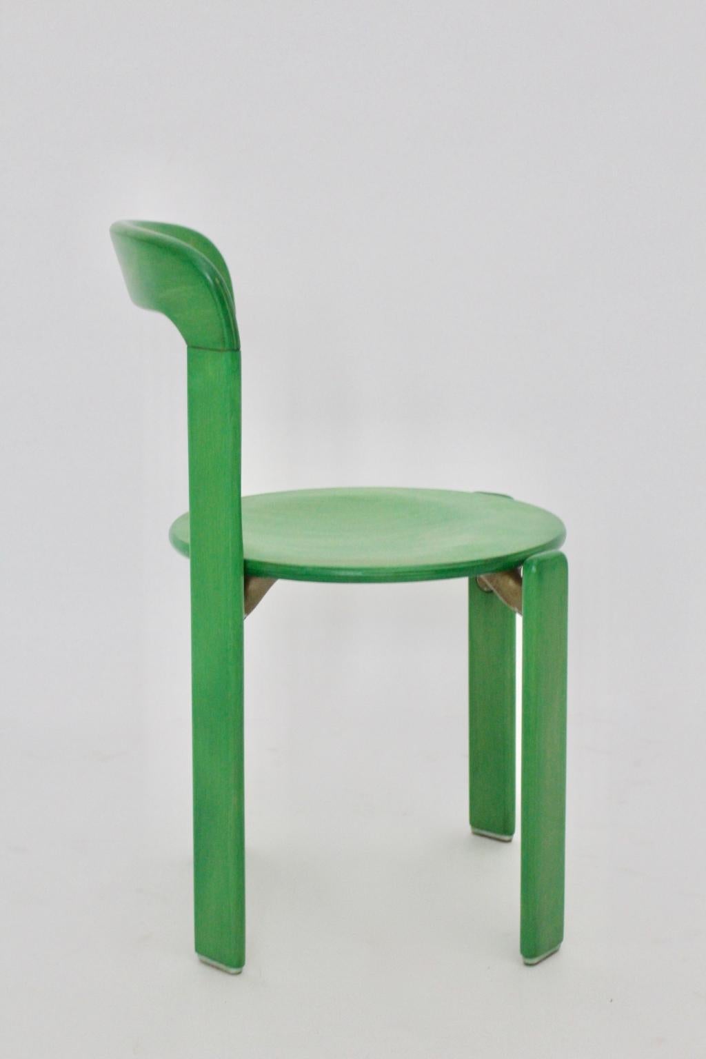 Mid-Century Modern Green Beech Vintage Dining Chairs Bruno Rey Set of Ten, 1970s 1