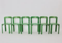 Mid-Century Modern Green Beech Vintage Dining Chairs Bruno Rey Set of Ten, 1970s