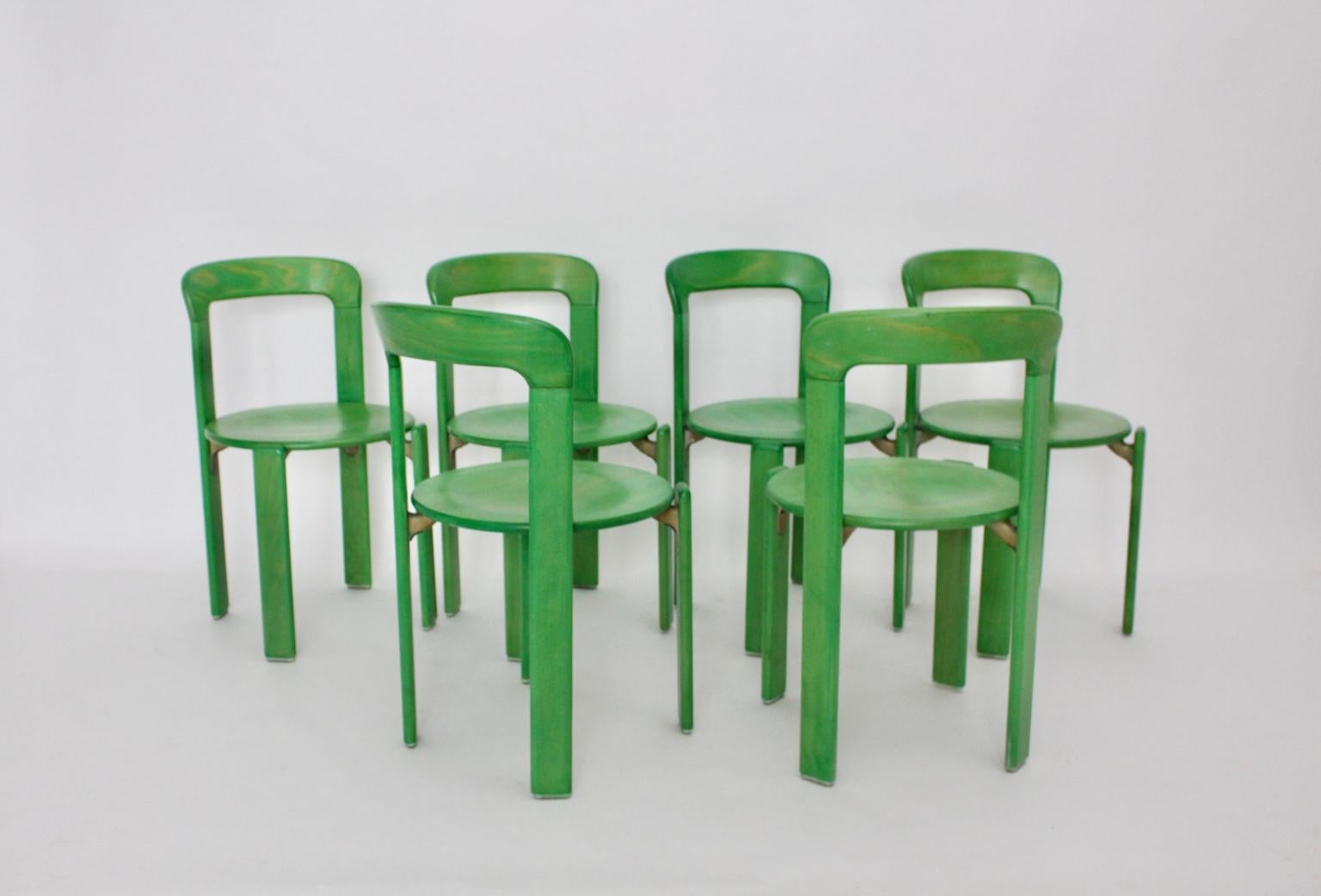 Mid-Century Modern Green Beech Vintage Dining Chairs Bruno Rey Set of Ten, 1970s In Good Condition In Vienna, AT