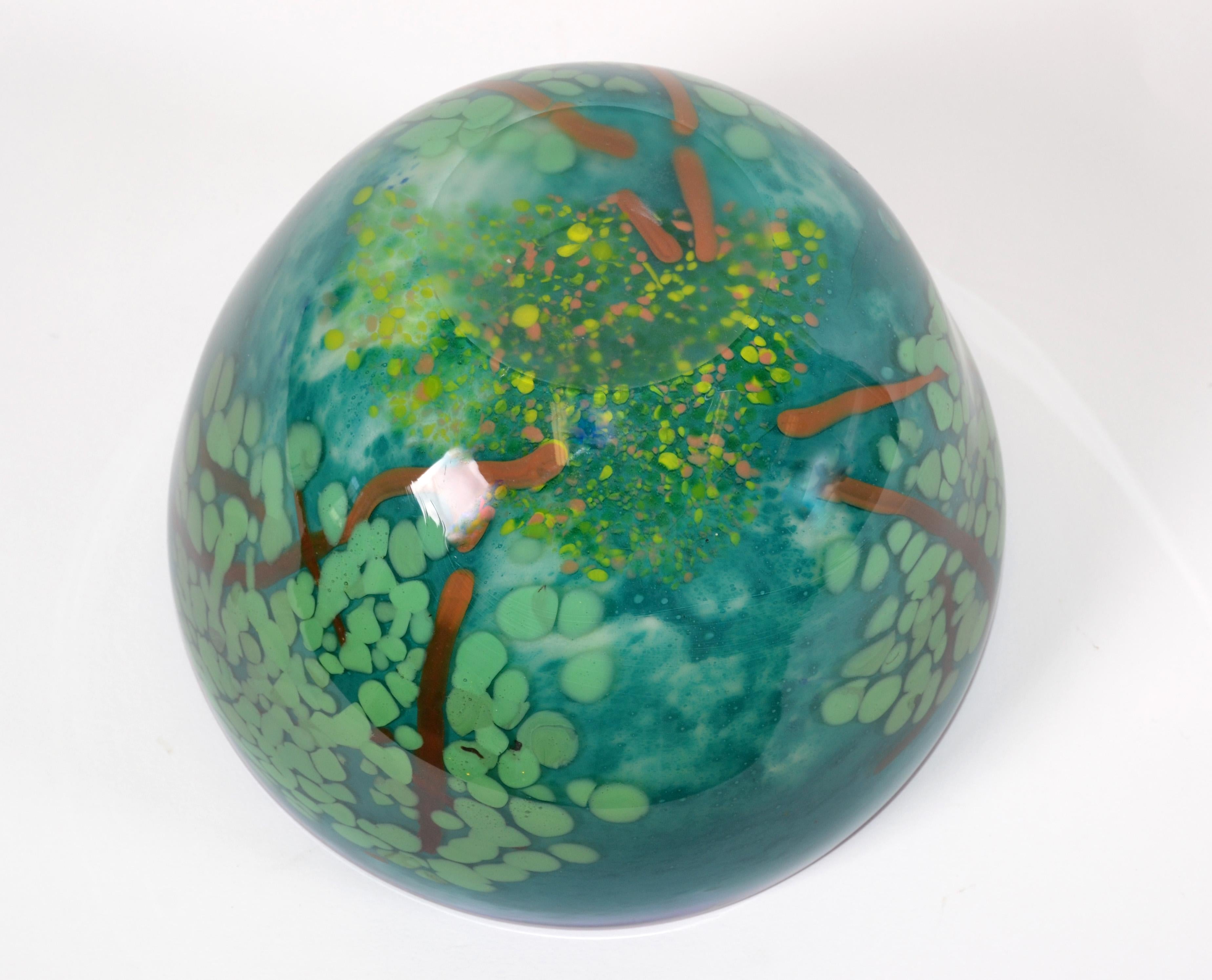 20th Century Mid-Century Modern Green & Blue Art Glass 3D Tree Centerpiece, Bowl Studio Piece