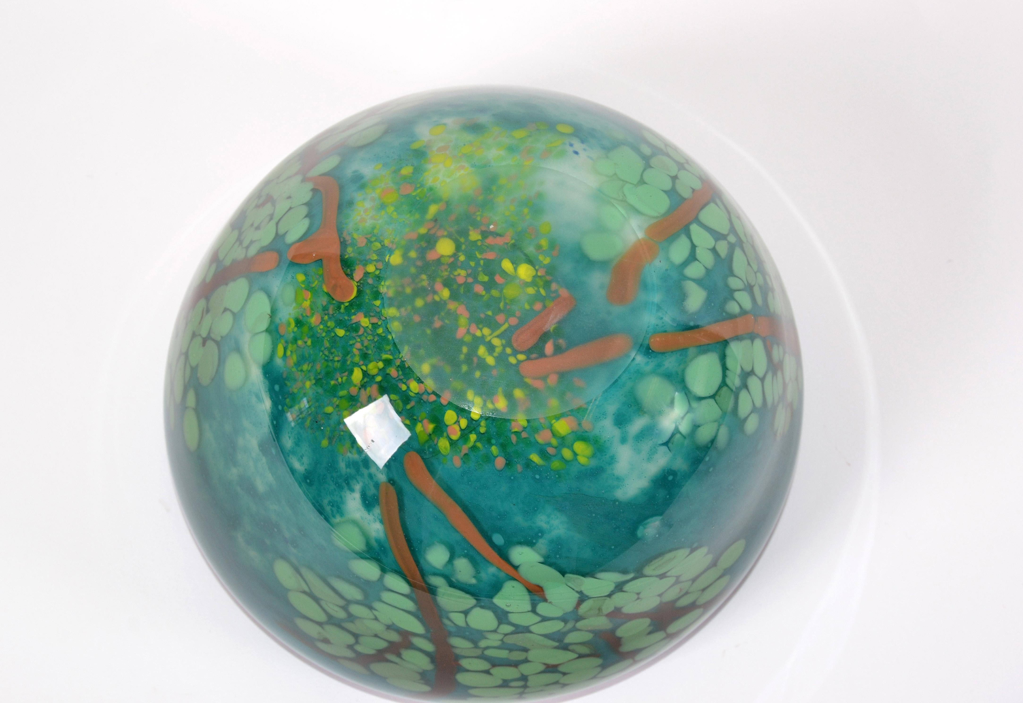 Mid-Century Modern Green & Blue Art Glass 3D Tree Centerpiece, Bowl Studio Piece 1