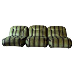 Mid-Century Modern Green Brown Velvet Modular Sofa, Italy 1970s