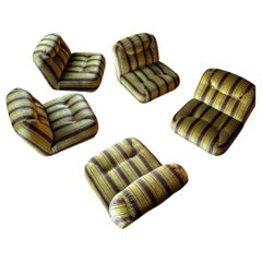 Mid-Century Modern Green Brown Velvet Modular Sofa, Italy 1970s