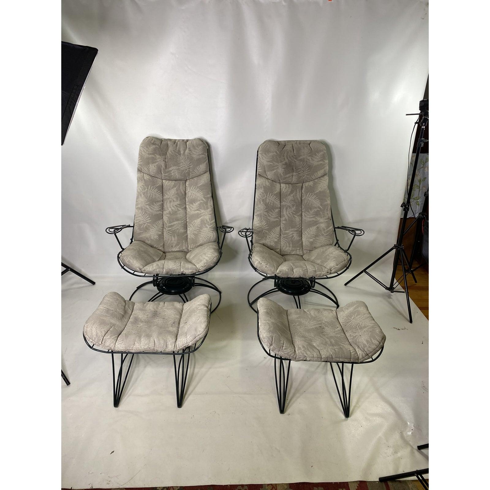 Mid-Century Modern Green Cast Iron Homecrest Wire Lounge Chairs & Ottomans 4 Pcs 3