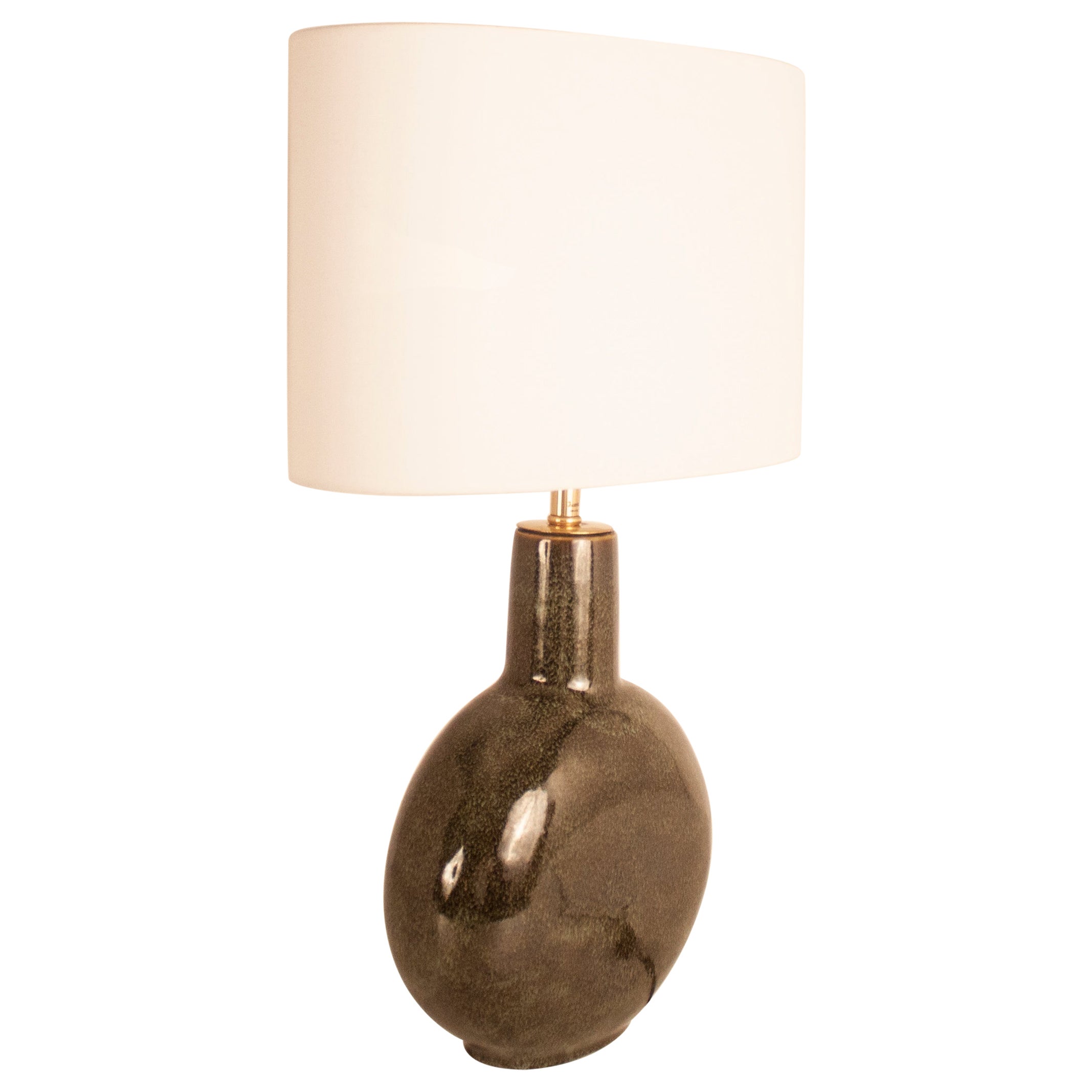 Moderne Tischlampe aus grüner Keramik und Messing aus der Mitte des Jahrhunderts von Valenti, Spanien, 1970er Jahre im Angebot