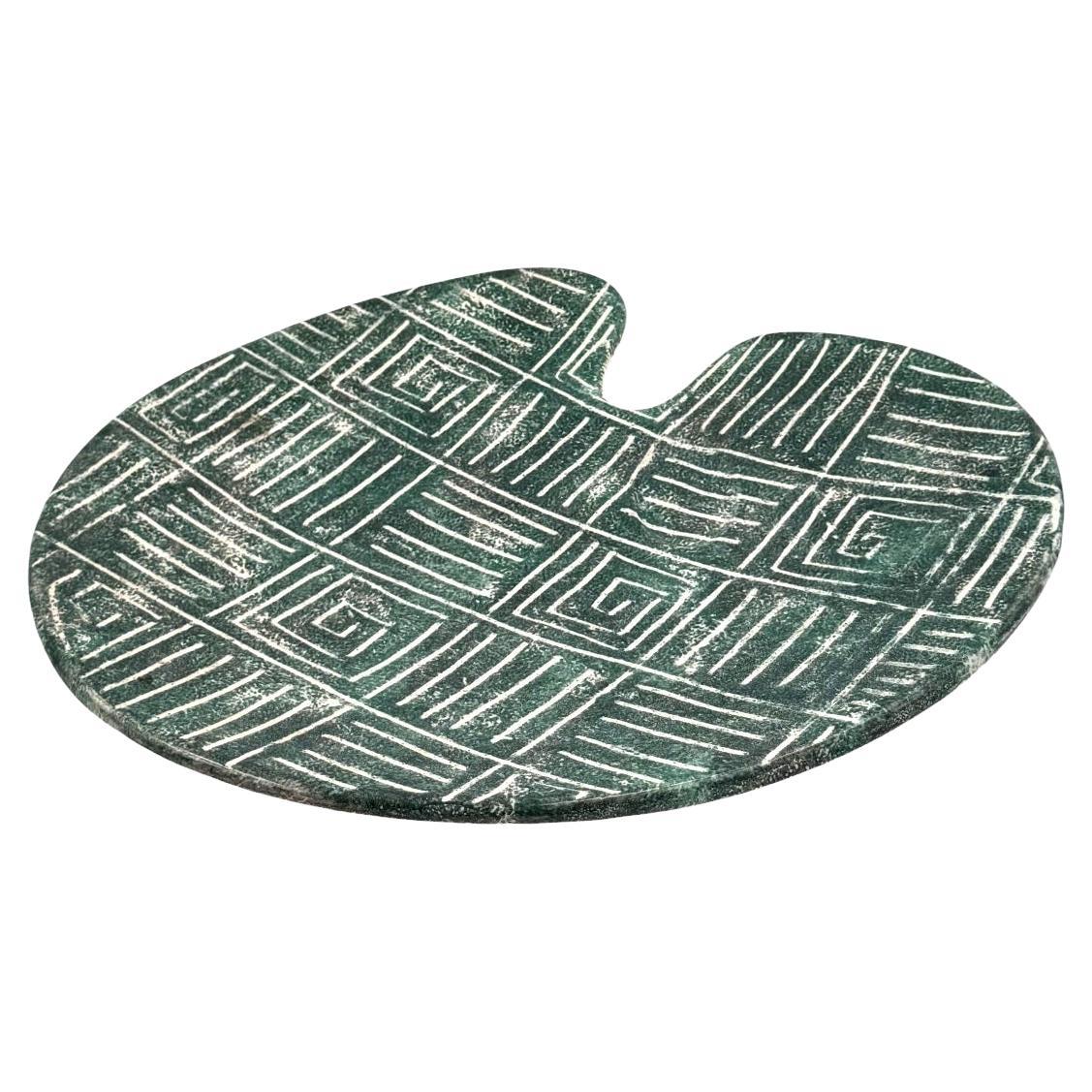 Mid-century Modern green ceramic plate, France 1960s
