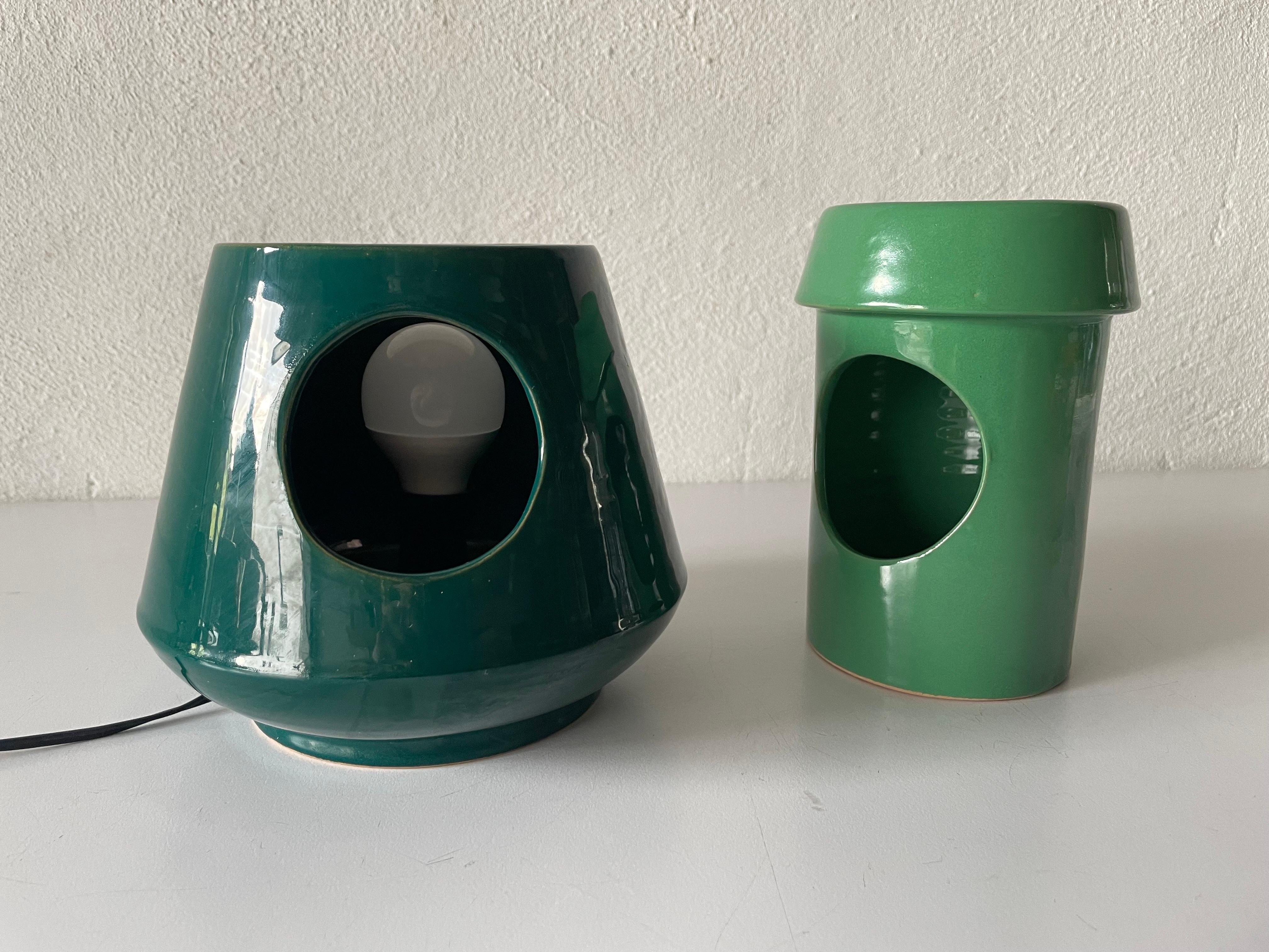 Post-Modern Mid-Century Modern Green Ceramic Swivel Table Lamp, 1960s, Italy For Sale