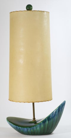 Mid Century Modern Asymmetrical Green Ceramic Table Lamp