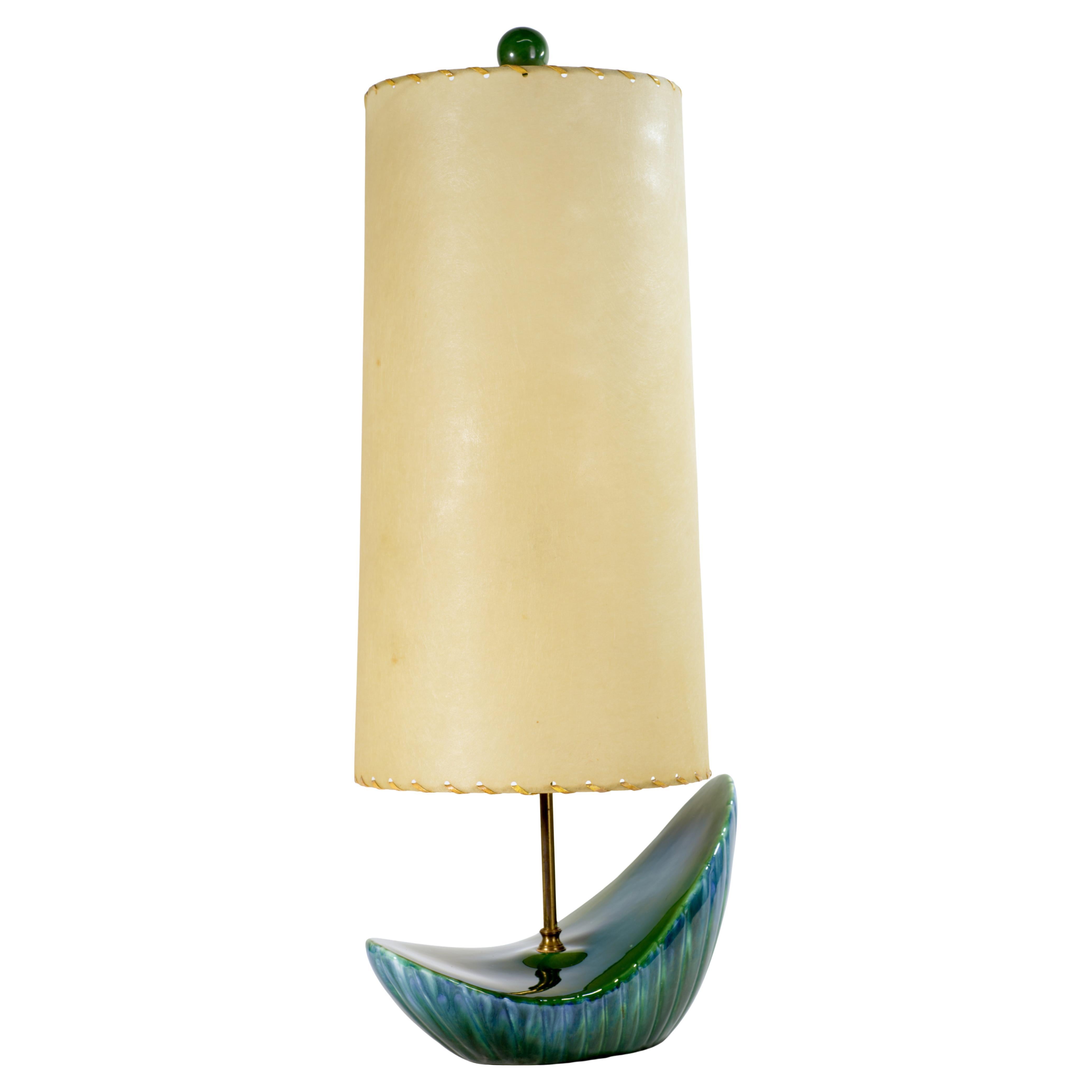 Mid Century Modern Asymmetrical Green Ceramic Table Lamp