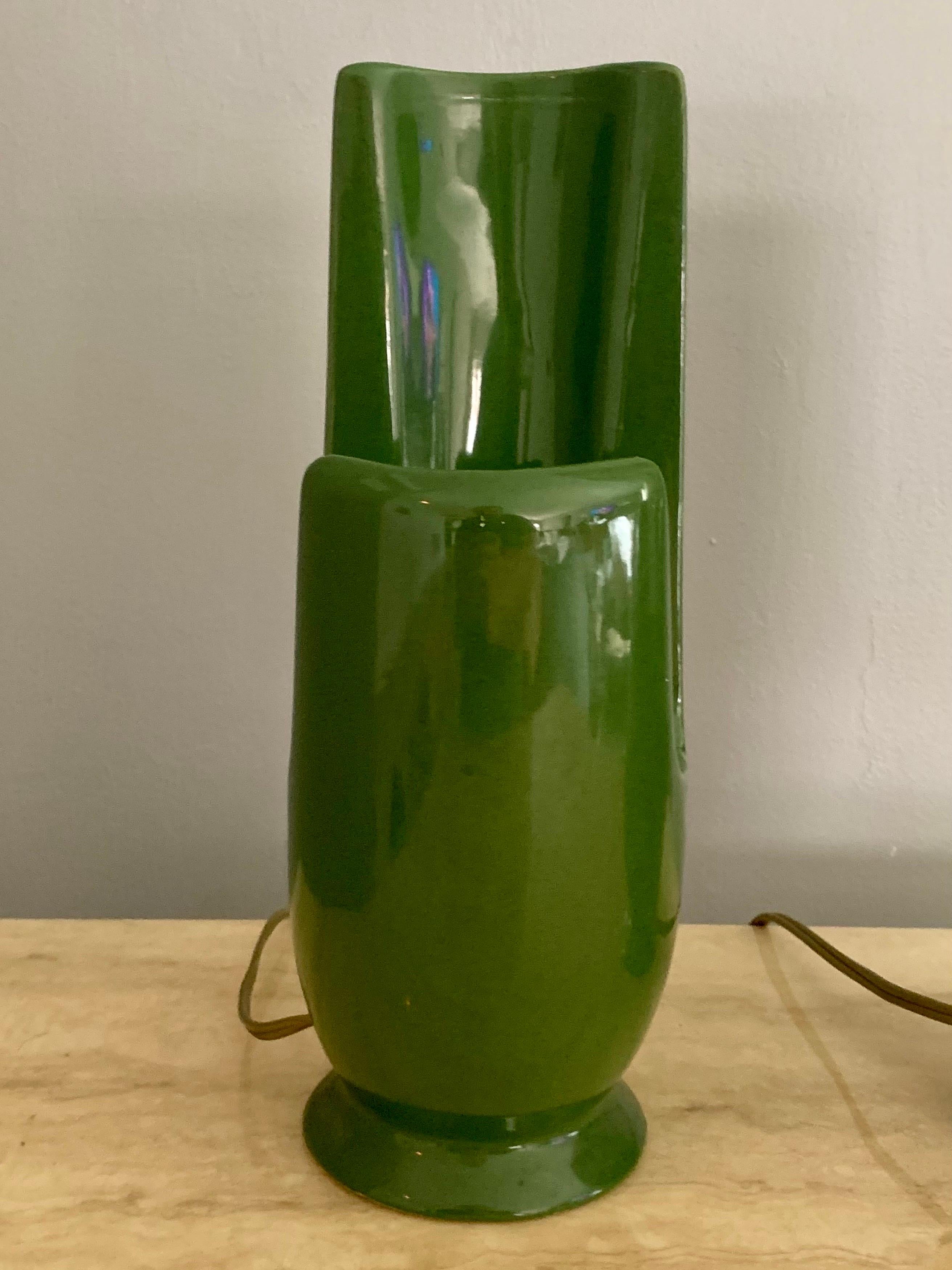 20th Century Mid-Century Modern Green Ceramic Table Lamps, Circa 1950s For Sale