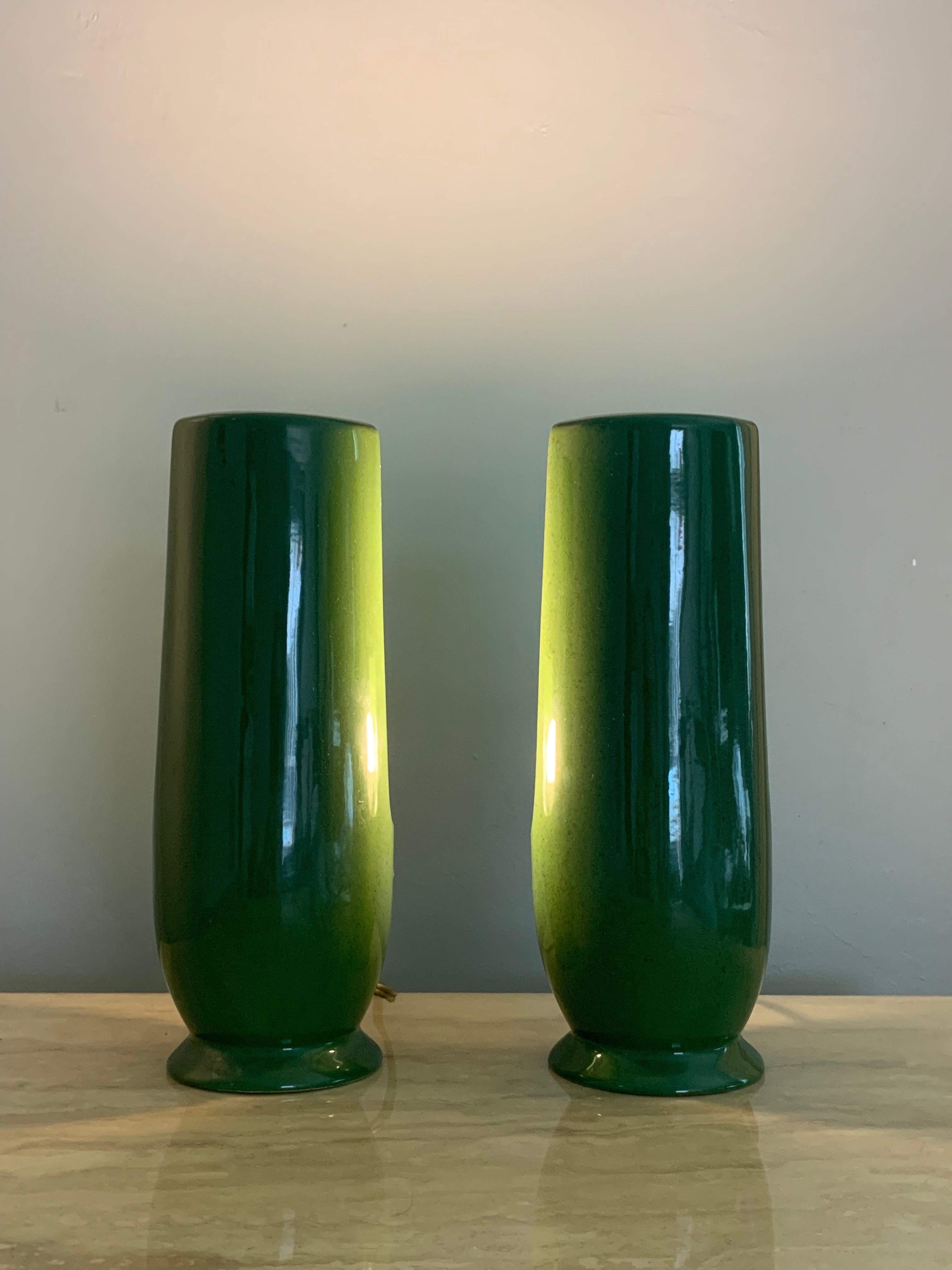 Mid-Century Modern Green Ceramic Table Lamps, Circa 1950s For Sale 2