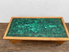 Mid-Century Modern Green Coffee Table, Malachite and Wood