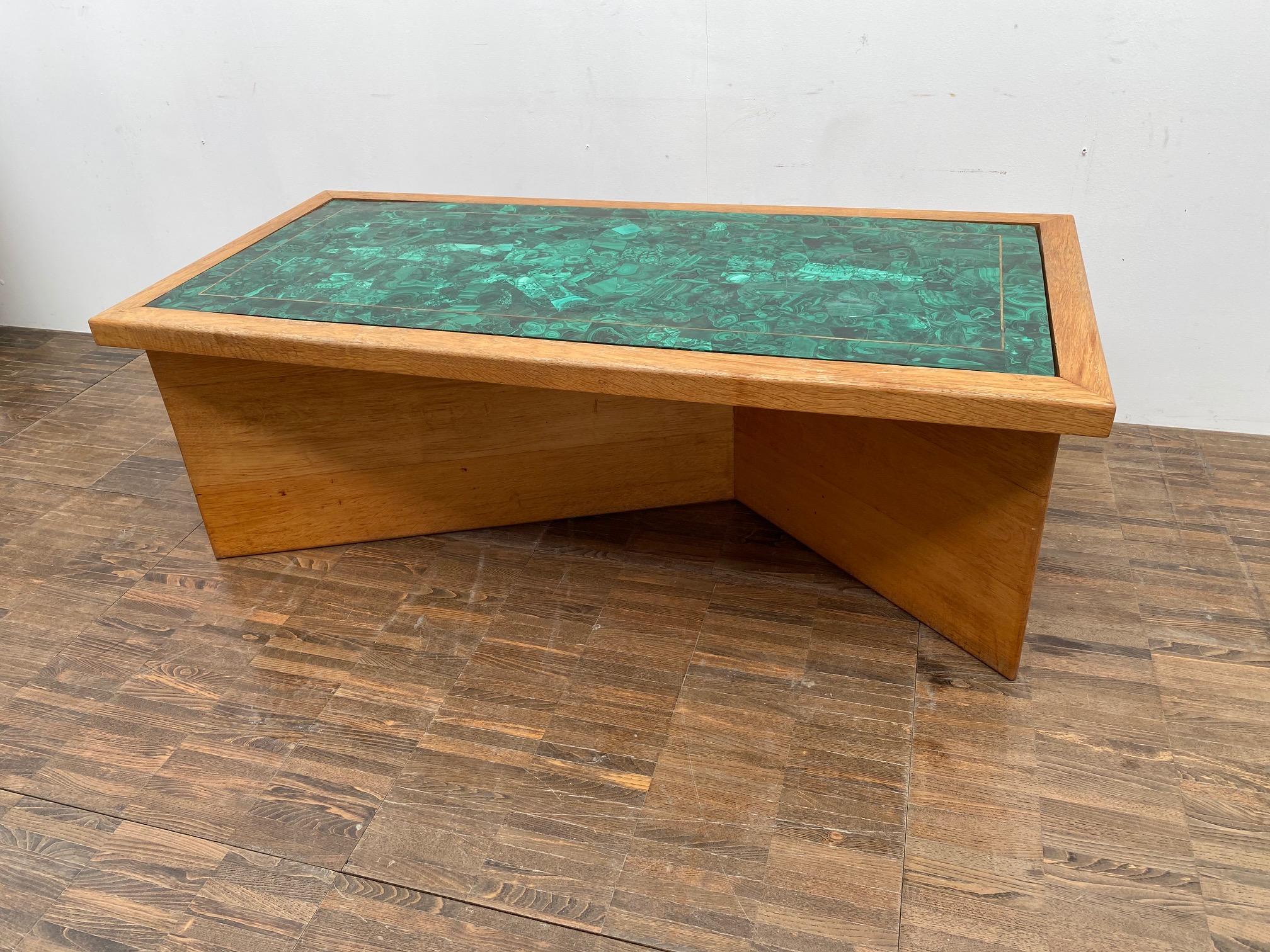 20th Century Mid-Century Modern Green Coffee Table, Malachite and Wood For Sale