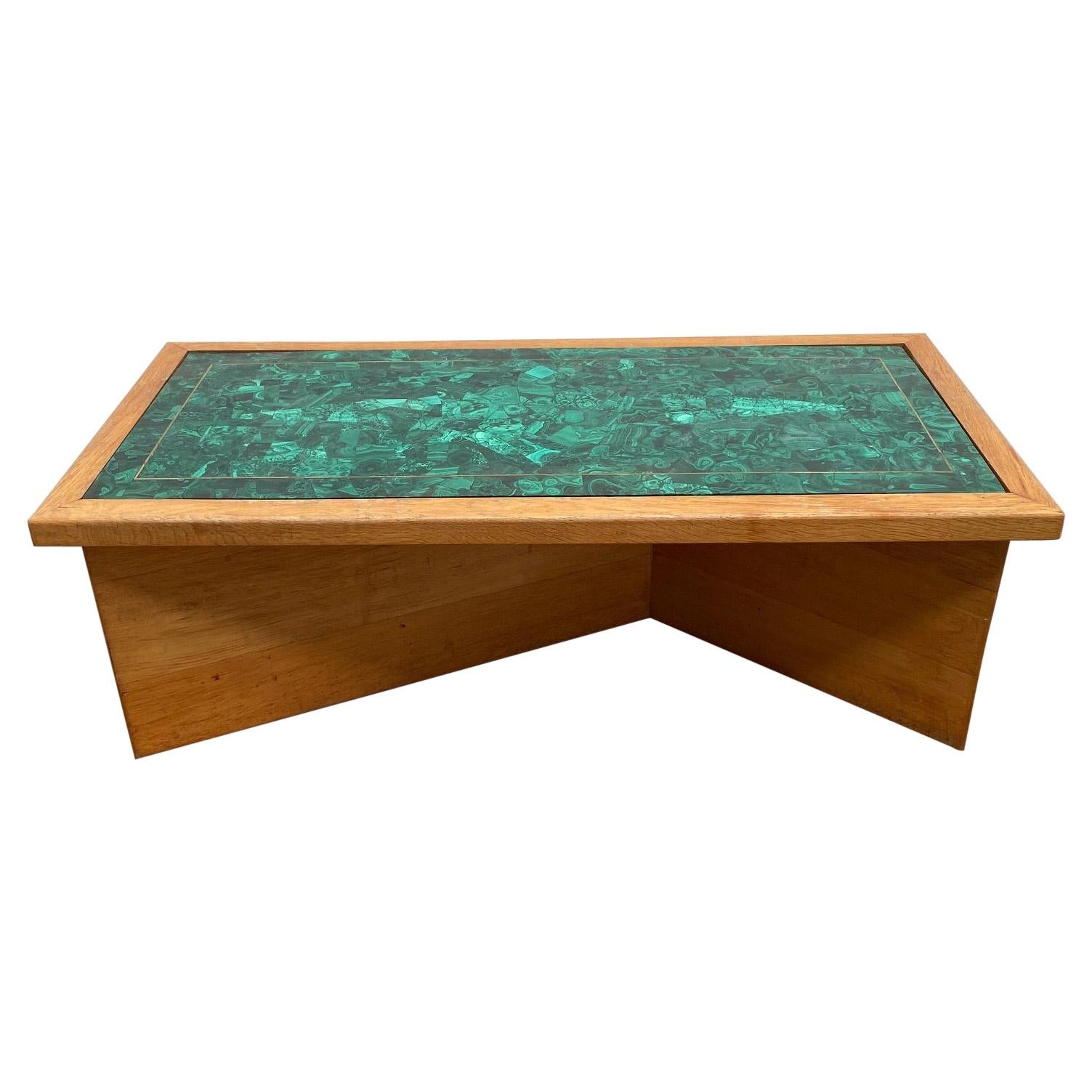 Mid-Century Modern Green Coffee Table, Malachite and Wood For Sale