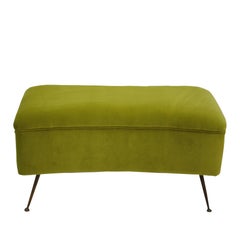 Mid-Century Craftsmanship Modern Green Cotton Velvet Italian Stool