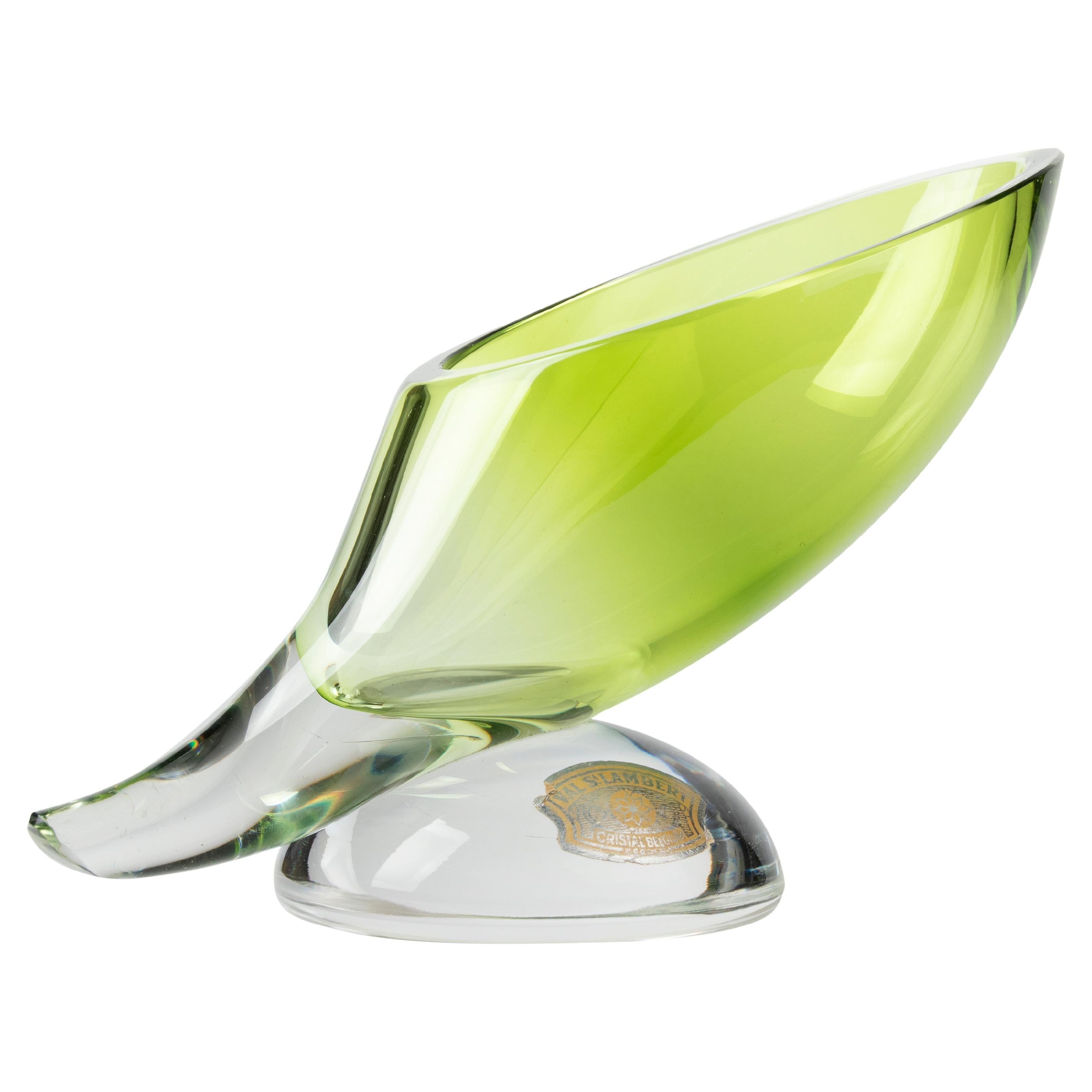 Mid-Century Modern Green Crystal Vase by Val Saint Lambert