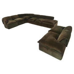 Mid-Century Modern Green Curved Sofa Set, Italy, 1970s, Original Fabric