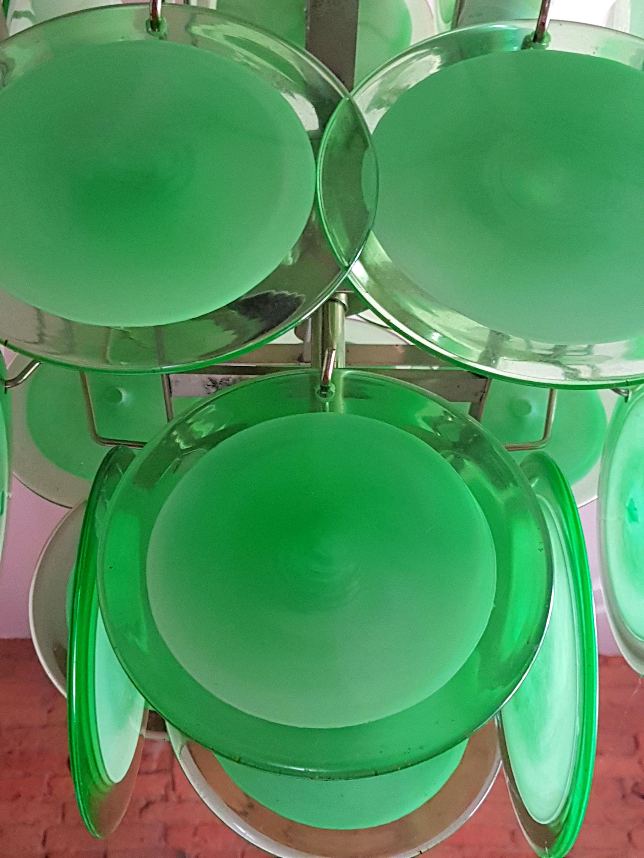 Hand-Crafted Mid-Century Modern Green Disc Murano Chandelier by Vistosi