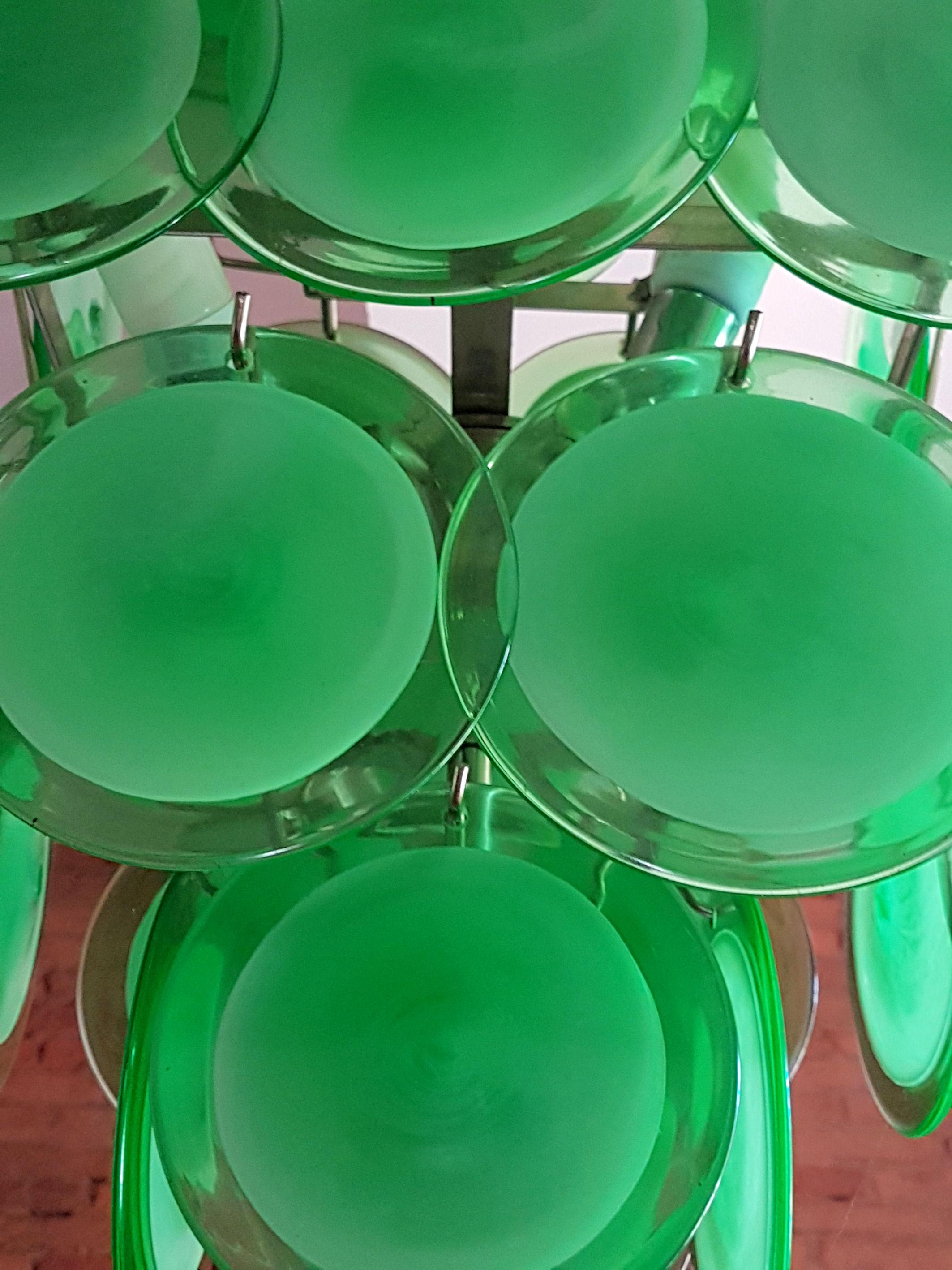 Mid-Century Modern Green Disc Murano Chandelier by Vistosi In Good Condition In Dallas, TX