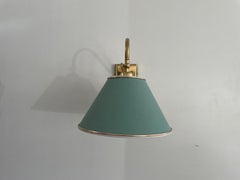 Mid-century Modern Green Fabric Shade and Brass Single Sconce, 1960s, Italy