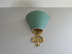 Mid-century Modern Green Fabric Shade and Brass Single Sconce, 1960s, Italy