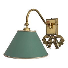 Scontrino singolo in ottone e paralume in tessuto verde, 1960, Italia