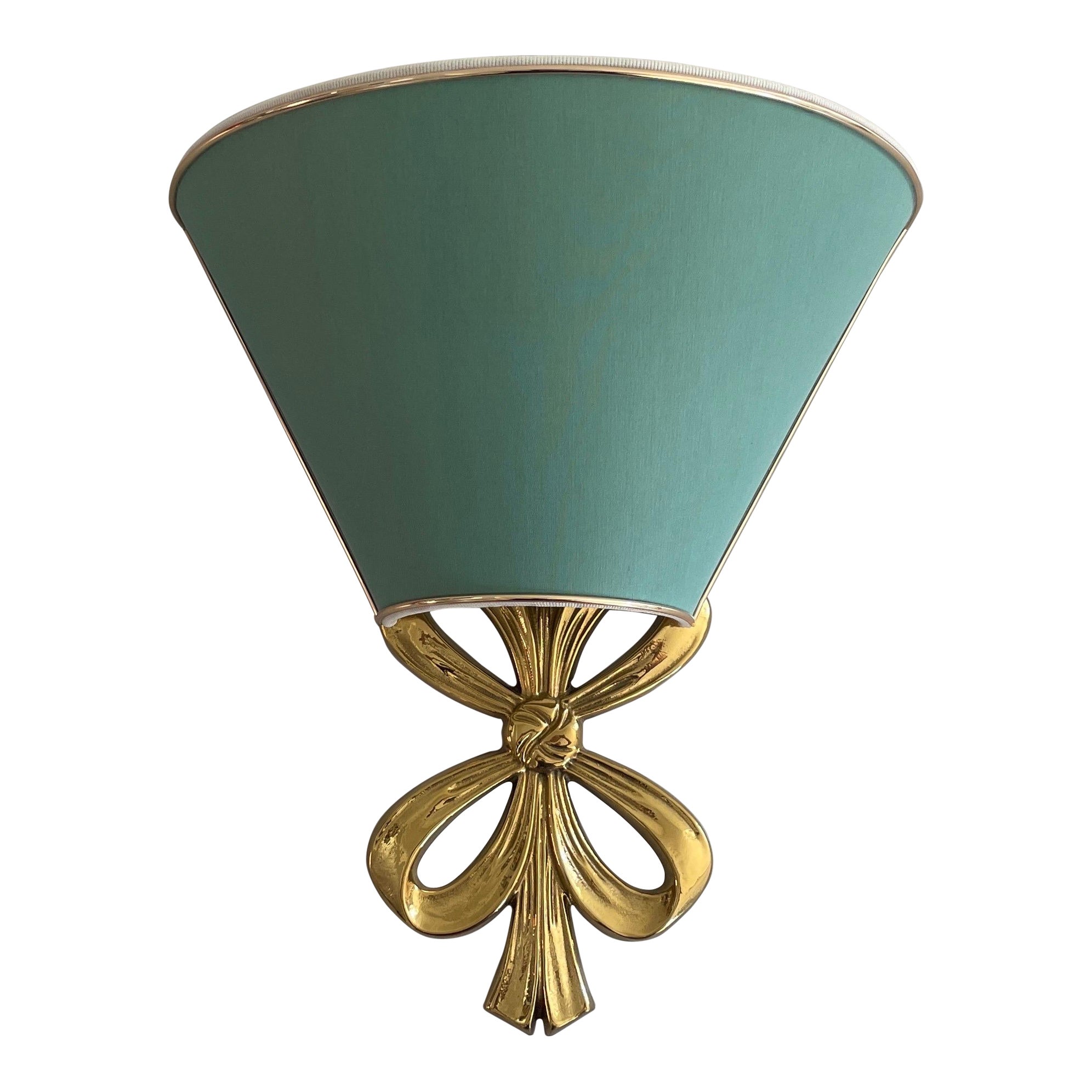 Scontrino singolo in ottone e paralume in tessuto verde, 1960, Italia
