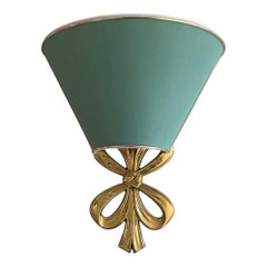 Scontrino singolo in ottone e paralume in tessuto verde, 1960, Italia
