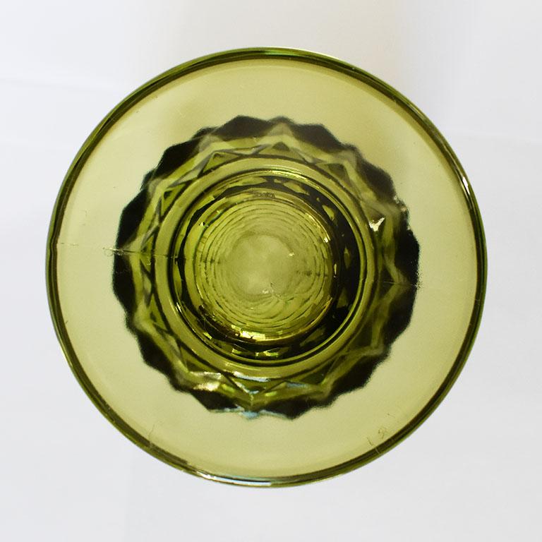 MidCentury Modern Green Faceted Indiana Glass Drinking Glasses, Set of