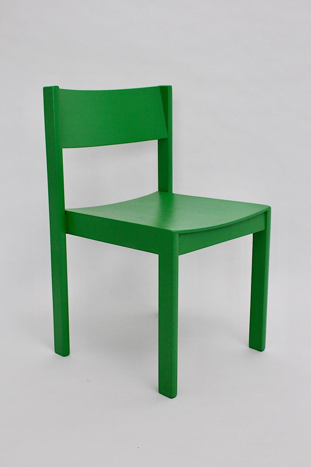 Lacquered Mid Century Modern Green Four Dining Room Chairs or Chairs 1950s Austria For Sale