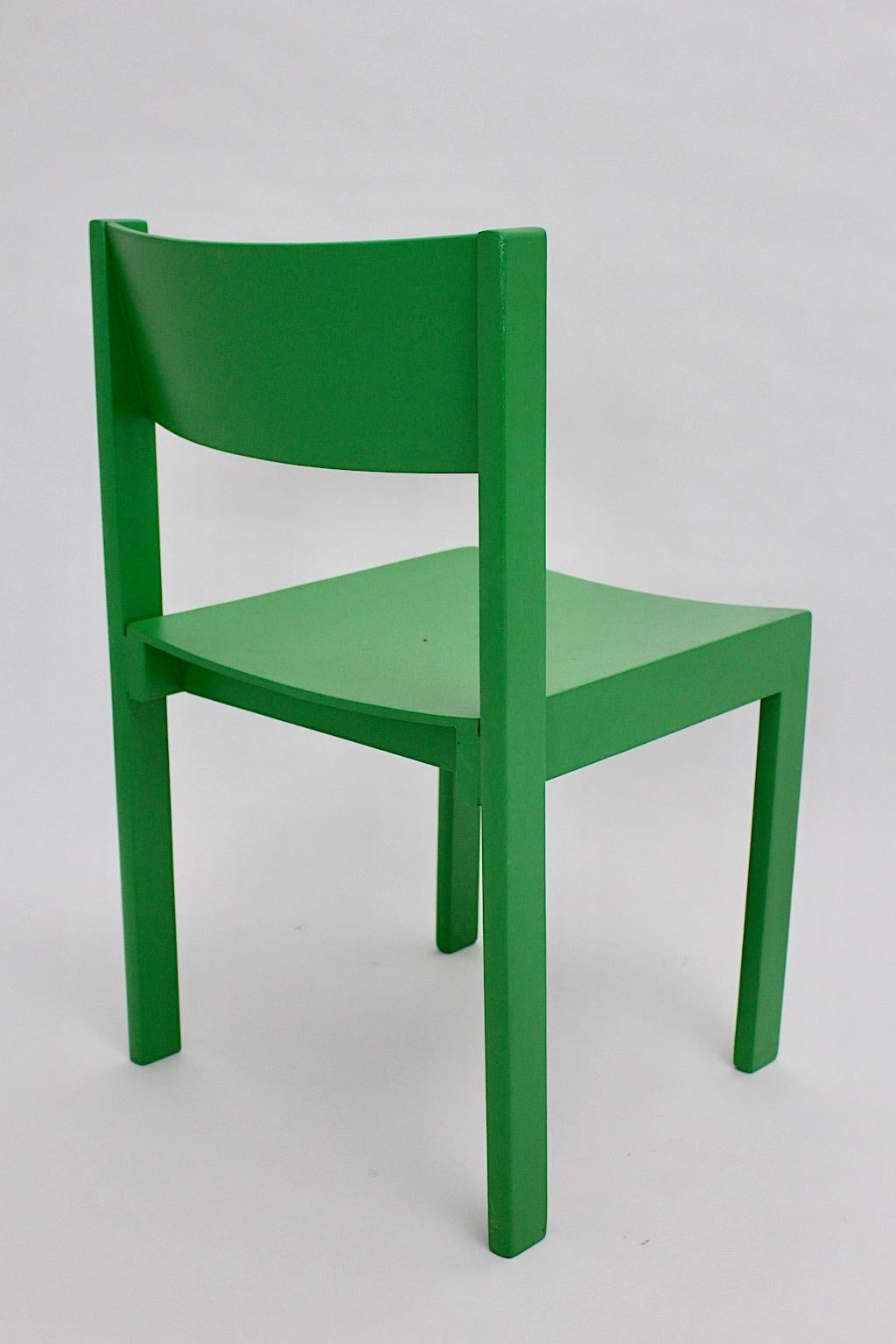 Mid Century Modern Green Four Dining Room Chairs or Chairs 1950s Austria In Good Condition For Sale In Vienna, AT
