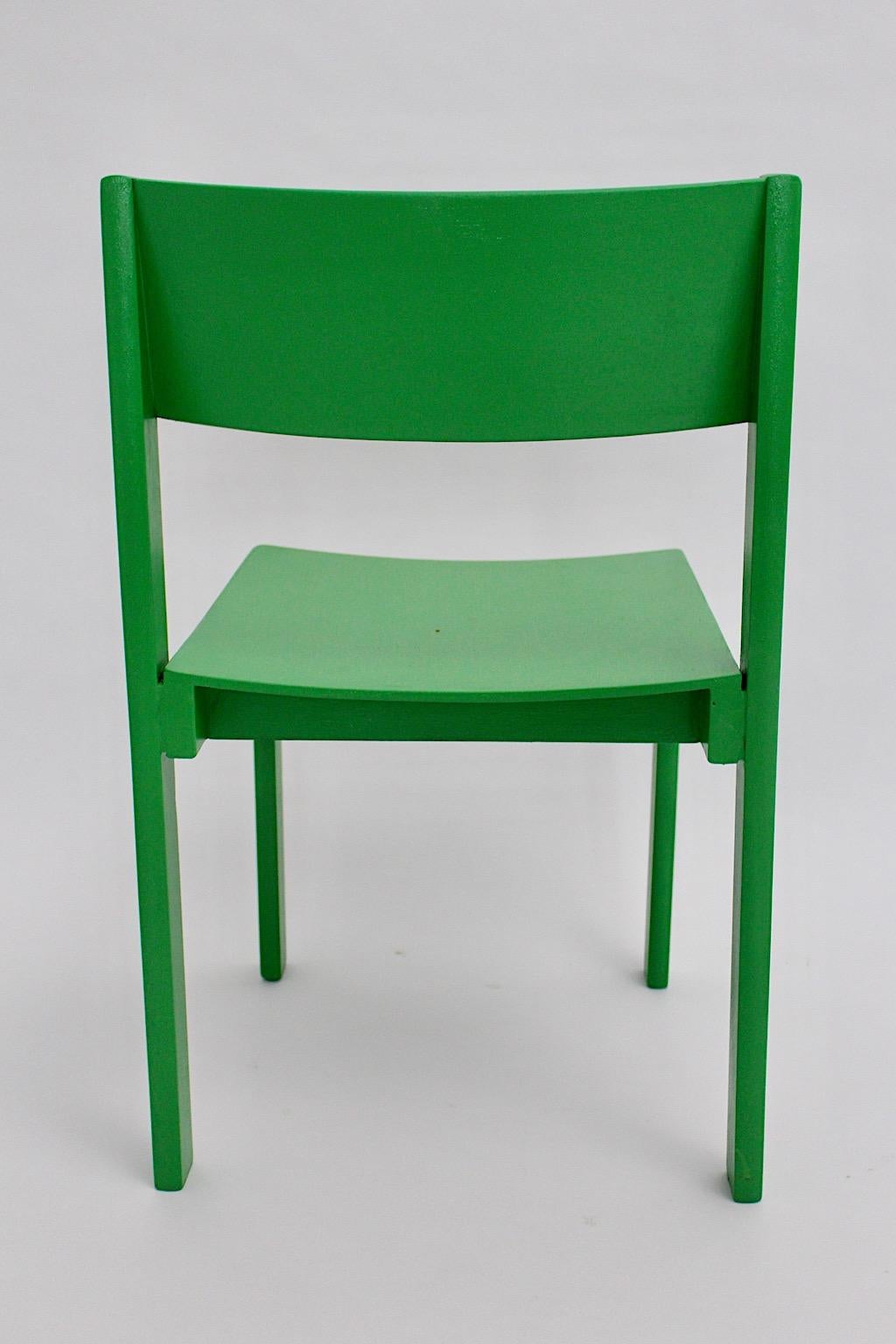 Beech Mid Century Modern Green Four Dining Room Chairs or Chairs 1950s Austria For Sale